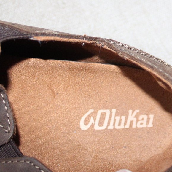KIDS OLUKAI LEATHER SLIP ON SHOES - SIZE 3 1/2 - BROWN - Picture 6 of 8